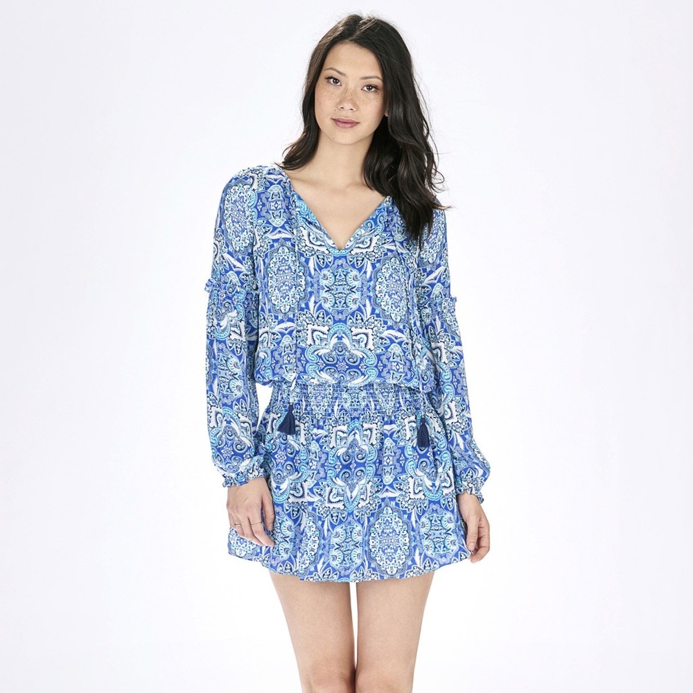 Parker Blue Patterned Long Sleeve Dress